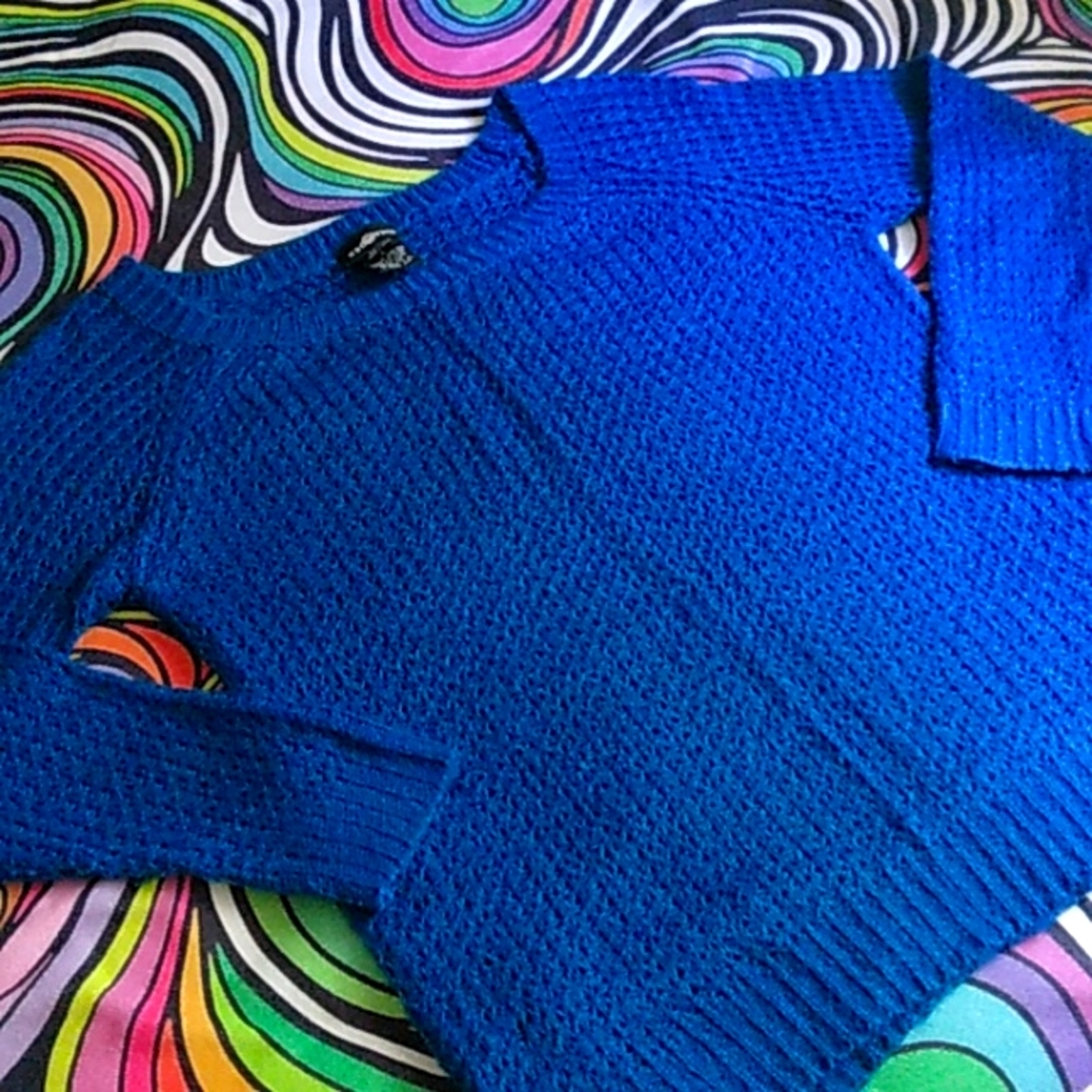 Royal Blue Scoop Neck Oversize Fit Knit Sweater